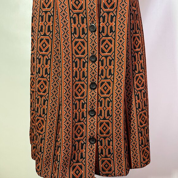 Act III 27" Waist Dacron Polyester Skirt Pleated Button-Front Burnt Orange Black - Picture 7 of 8
